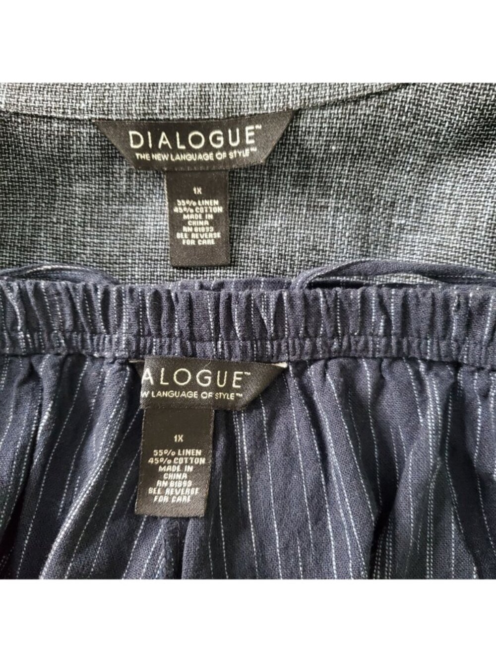 Dialogue Size 1X Set Top Pants Linen Cotton Outfit Button Jacket Striped Pull On - Picture 6 of 12